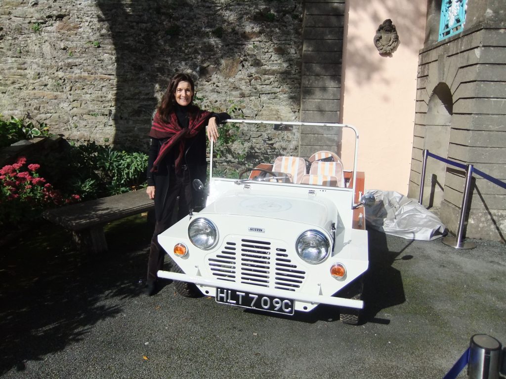 Catherine McGoohan with the original Mini Moke